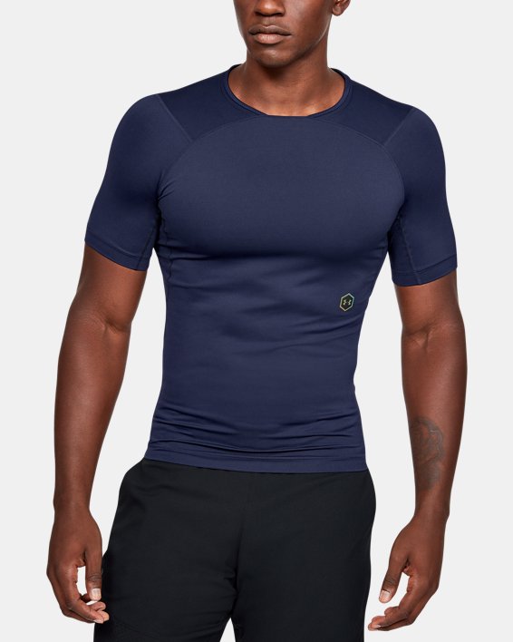 Men's UA RUSH™ Compression Short Sleeve in Blue image number 0